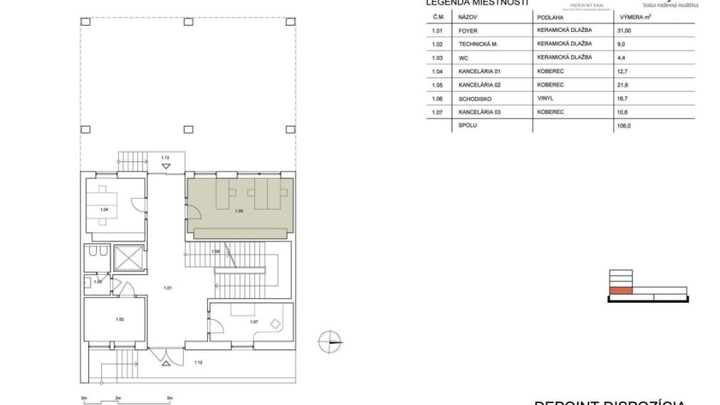 Kompletne zrekonštruovaná kancelária 21,6m2,  DePoint, Prešov